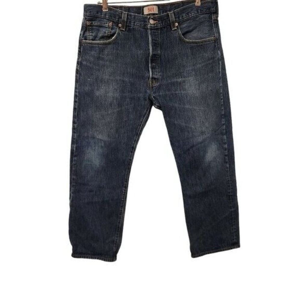 Levis Original 501 Jeans Button Fly Blue Denim Straight Leg Mens 38x30 EUC